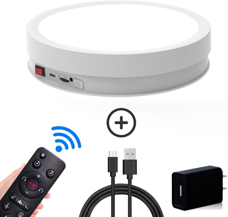 JAYEGT Variety Colors LED Light Base Non-Slip Rotating Display Stand , 66Lbs Load,360 Photography Turntable for Products Shows, Glass Crystal Artwork, Jewelry,Remote control(8.66inch / 6Color LED Light / White / Wired) - Image 4